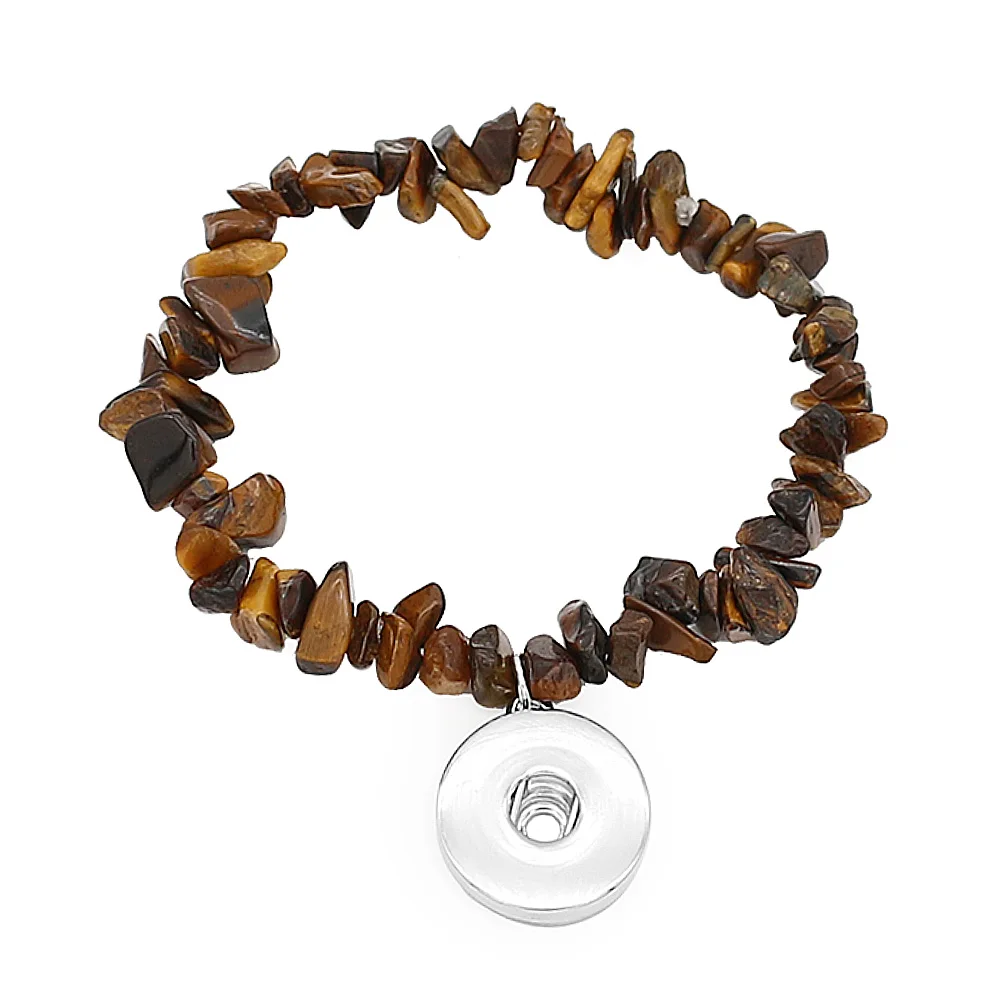 

Tiger Eyes Natural Stone Bracelets For Women Men fit 18-20mm Snaps button jewelry Irregular beading Stretch Bracelets Bangles