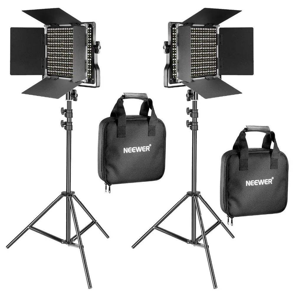 Neewer 2 Pieces Bi color 660 LED Video Light and Stand Kit for Studio