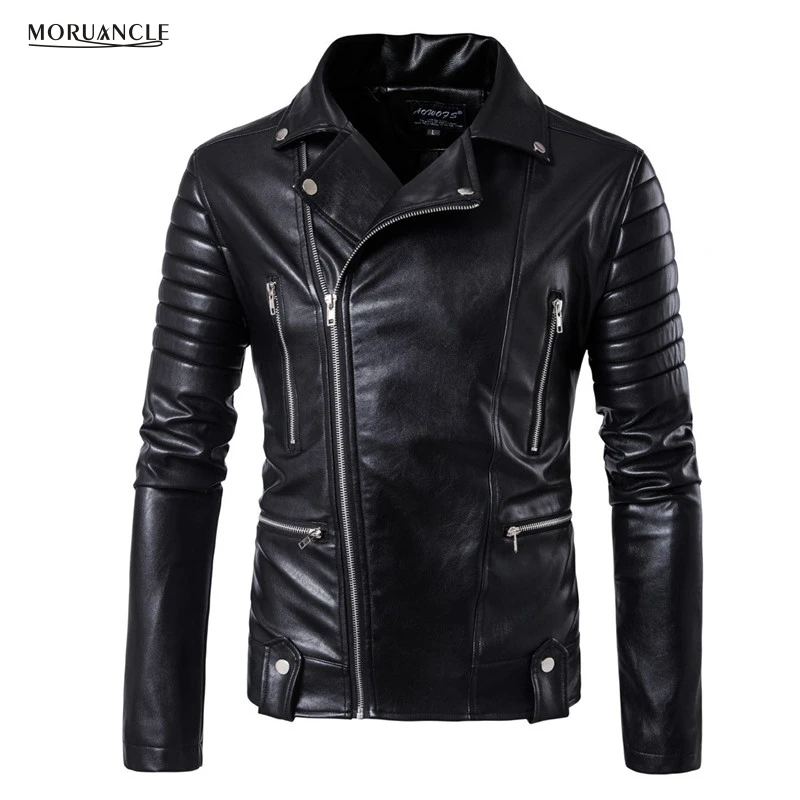 

MORUANCLE Fashion Mens Leather Biker Jacket Multi Zipper Suede Motorcycle Jackets Coats For Male Plus Size M-5XL High Quality