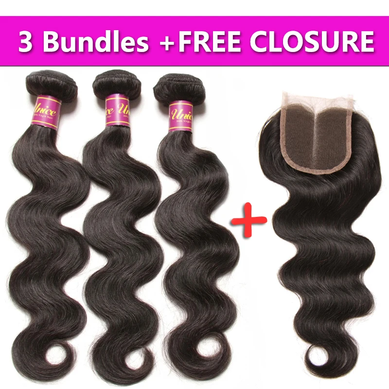 Unice Hair Malaysian Body Wave Hair 3 Bundles Send One Free