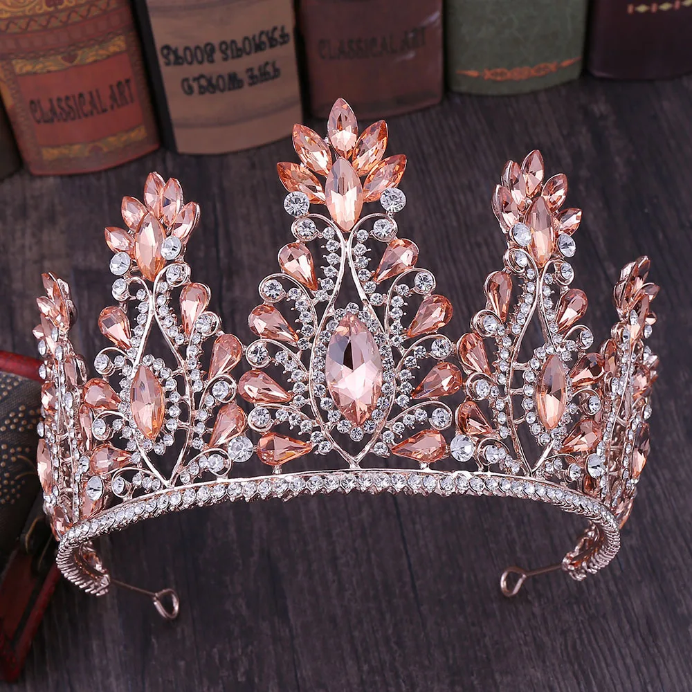 Vintage Red Black Crystal Bride Tiaras Crown Rhinestone Wedding Hair Women Vail