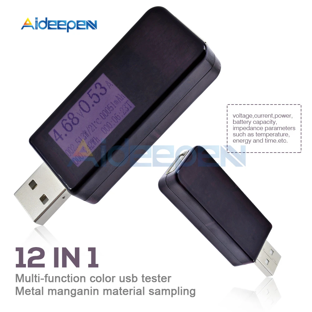 

12 in 1 USB Tester DC Voltage Current Meter Digital Voltmeter Ammeter Detector Power Bank Charger Indicator Wine Red