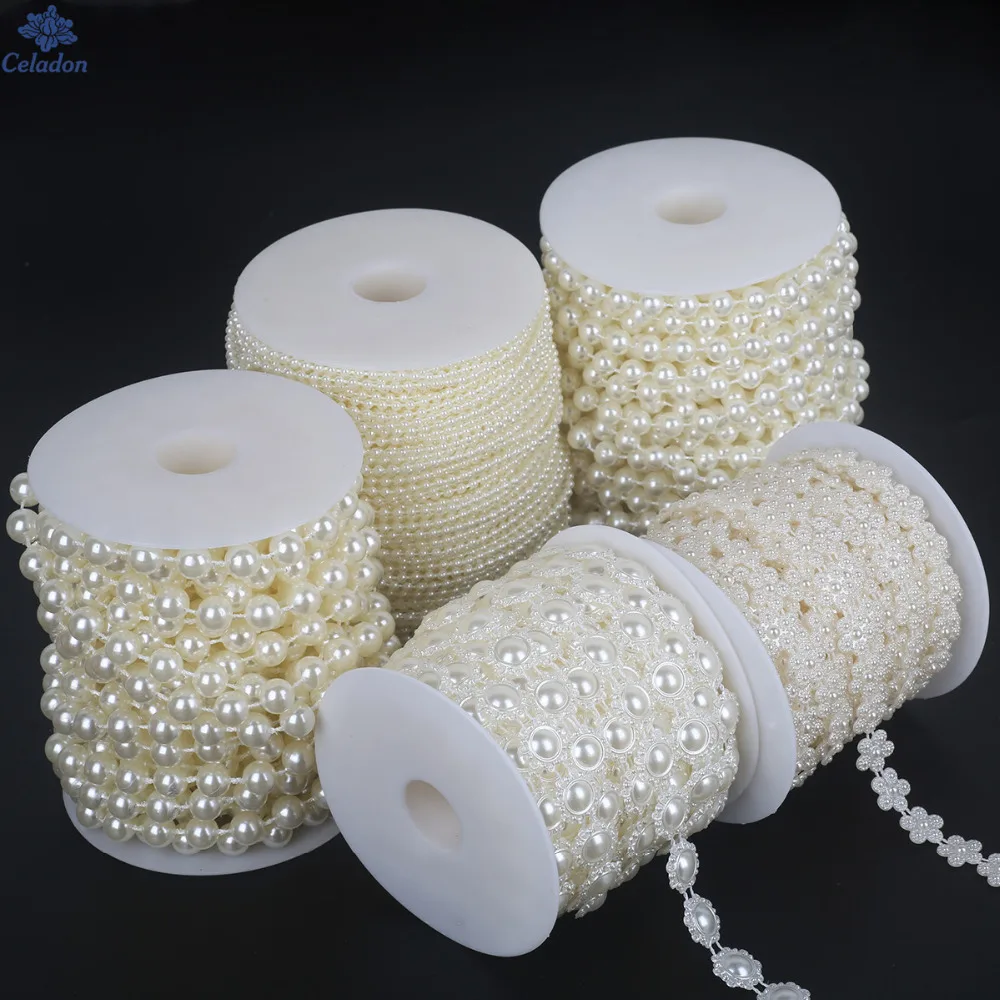 10 Meters 3mm Pearl Beads Cotton Line Chain Pearls Garland Wedding Party E0Xc 