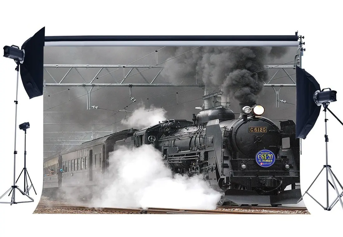 

Vintage Old Locomotive Backdrop Ancient Steam Train Backdrops Railroad Tracks Photography Background