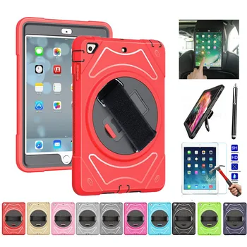 

XSKEMP Car Back Seat Tablet Case For iPad Pro 9.7 2016 A1673 A1674 A1675 360 Stand Shoulder Hand Strap Cover + Tempered Glass