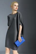 Changpleat Irregular Dresses For Women Pleated O-neck Loose Elegant Solid Large Size Dress Black Bat Sleeve Summer Dresses D0909