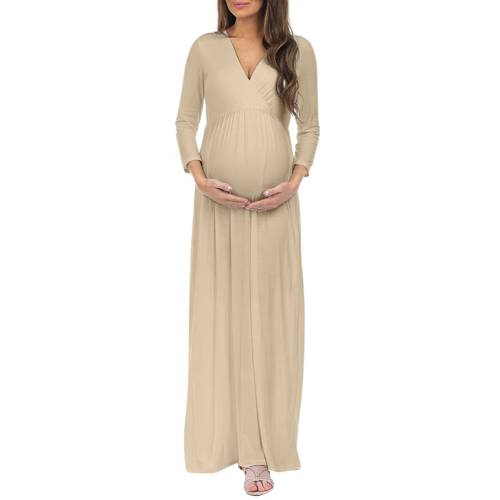 Maternity Dresses Summer sexy dress women Pregnant Clothes Cotton 3/4 Sleeve Casual Ruched Loose Plus Size Maxi Dress pregnancy