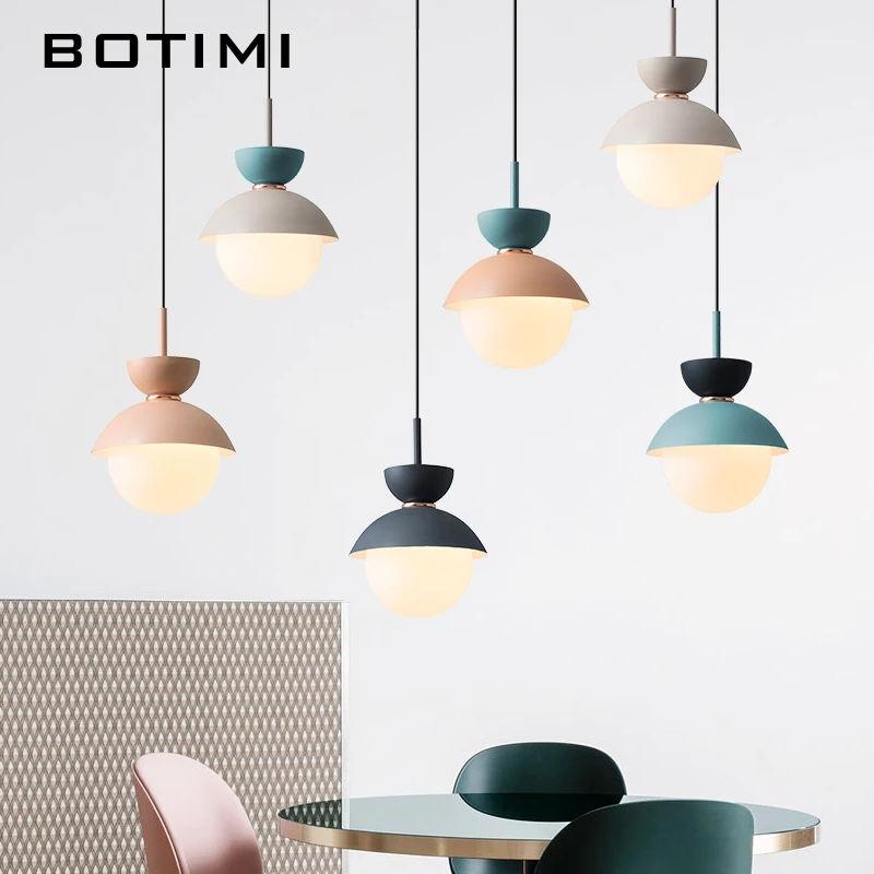 BOTIMI Modern LED Pendant Lights With Glass Lampshade For Dining Room Colorful Restaurant Hanging Kitchen Lighting Fixtures