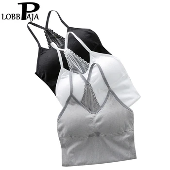 

Women Wireless Seamless Padded Solid Tank Tops Slim Lace Straps Camisoles Tanks