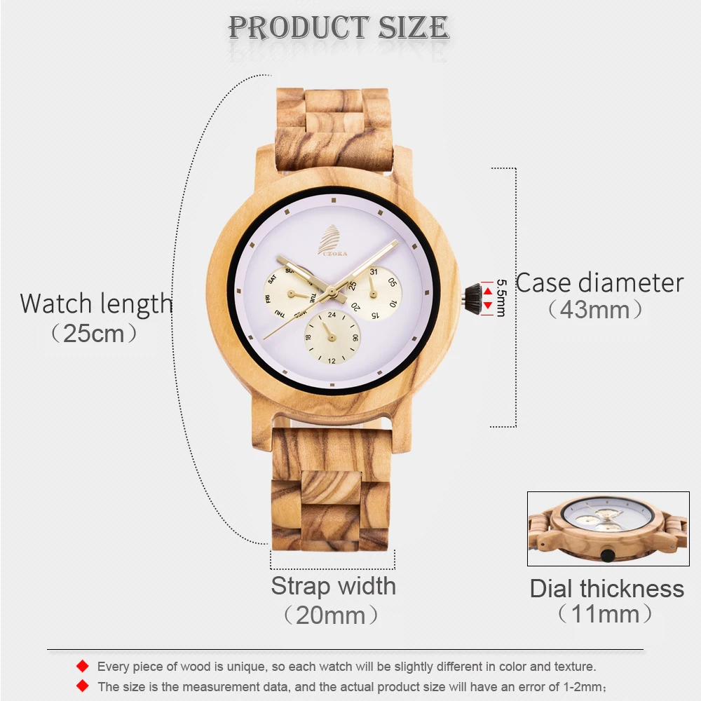 CZOKA degli uomini/Donne Orologio In Legno Orologi Da Polso 100% di Legno  Naturale Movimento Al Quarzo Orologio Militare Orologi Al Quarzo Data/  esposizione di settimana|Quartz Watches| - AliExpress