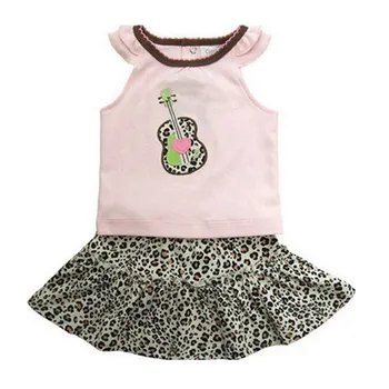 

Guitar Applique Tshirt + Leopard Zebra Printing Skirts 2PCS Toddler Baby Girl Clothes Sets Infant Clothing Vetement Enfant Fille