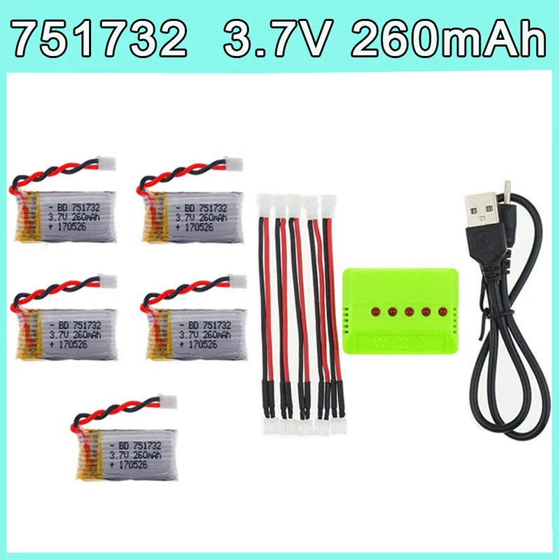 

5pcs 3.7V 260mAh 30C Lipo Battery 5pcs and X5 Charger Set for JJRC H36 Eachine E010 Mini RC Quadcopter drone parts wholesale