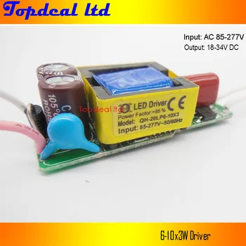 

10pcs 6-10x3w 600mA 3W led driver 20w led driver AC 110V / AC 220V input, DC 18-34V output