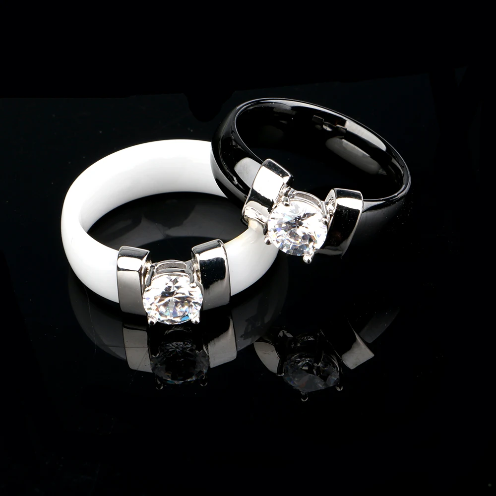 Black Ceramic Wedding Ring 6MM Width White Bling Plus Cubic Zirconia For Women Delicate Cabochon Smooth Engagement Rings Men wedding rings finger rings womens ring jewelry rings ring jewelry cubic zircon ring