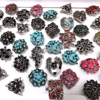 

Enamel Flower Rings Mix Color Adjustable Vintage Alloy Rings For Women 50pcs/Lot Free Shipping