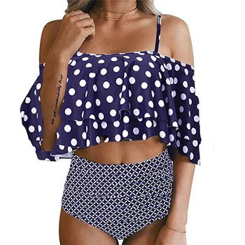 

Halter print halter top with shoulder drop Push-Up Padded Bra off shoulder backless bodycons bathing suit underwear set 40mr07