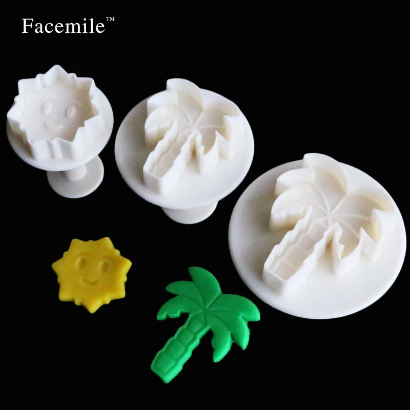 

Facemile 3pcs/set Free shipping Palm Tree Stamp Plunger cake Cookie Cutter Fondant Decorating Tools 04033