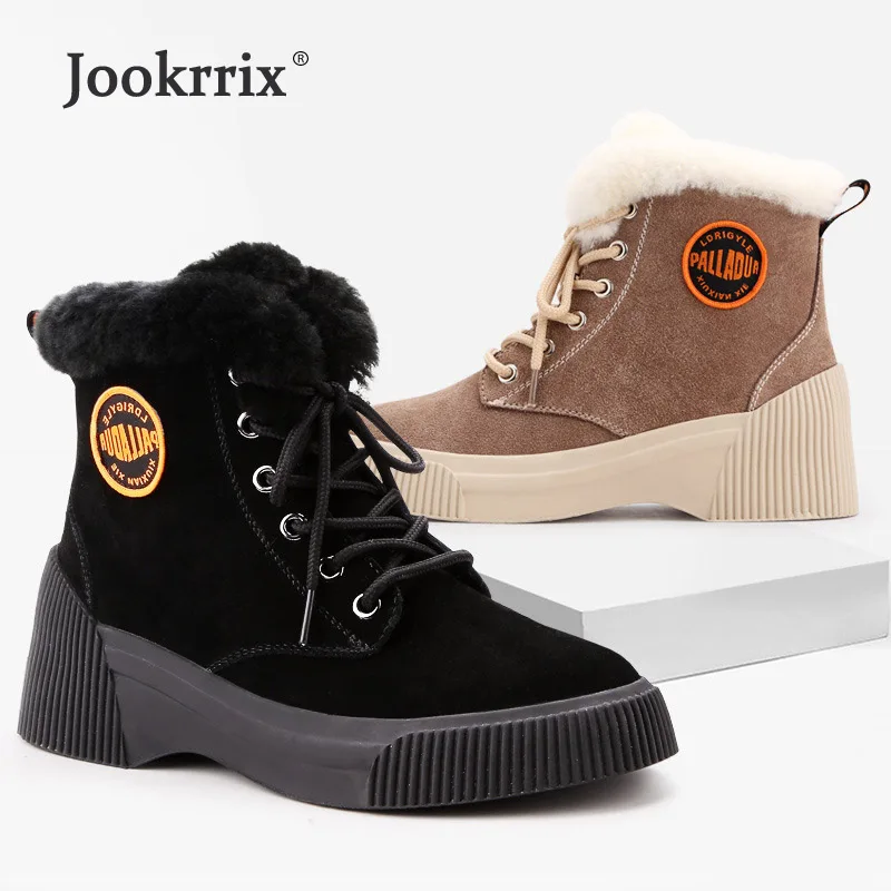 

Jookrrix Winter New Warm Shoes Women Fashion Brand Martin Boots Lady chaussure Autumn Female footware Real Leather Boots Fur