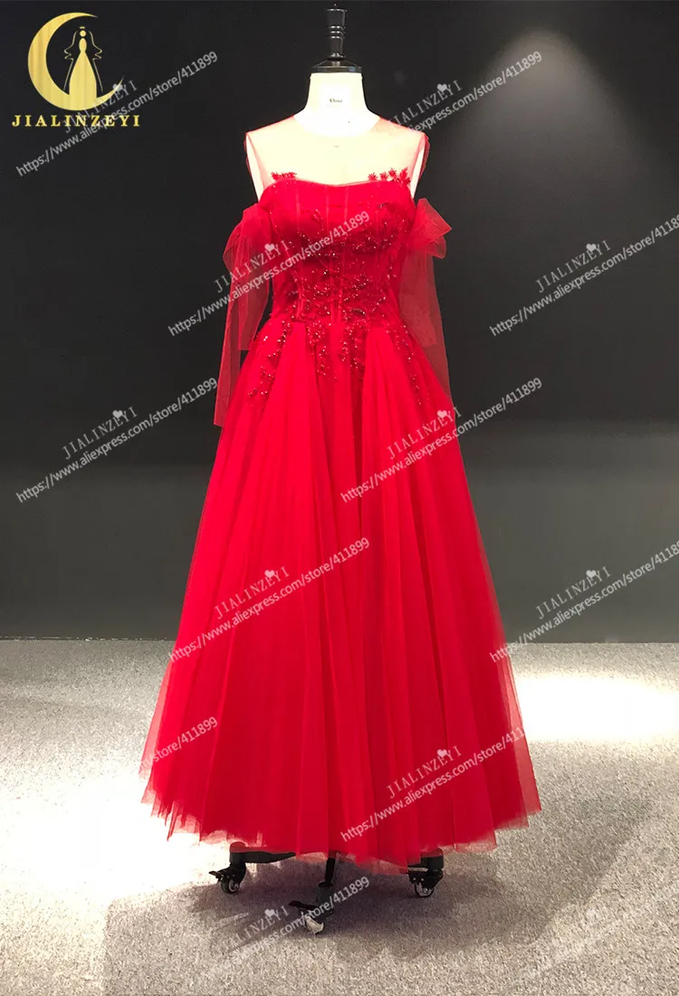 Rine real Pictures горячая Распродажа красные бусины хрустальные трапециевидные платья с открытыми плечами Арабские Вечерние платья Длинные