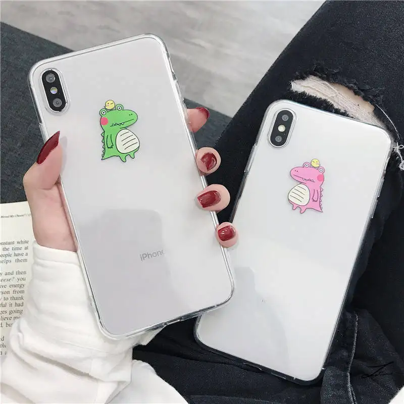 

Couple Cartoon Dinosaur For Iphone 6 6S 7 8plus X Xs Xr Xsmax All-Inclusive Transparent Drop-Proof Soft Shell