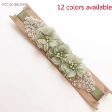 12 Цвет доступны Летняя мода свадебный цветок пояс невесты жемчуг бисером ручной работы с шифоновым цветком пояс-кушак для вечеринки