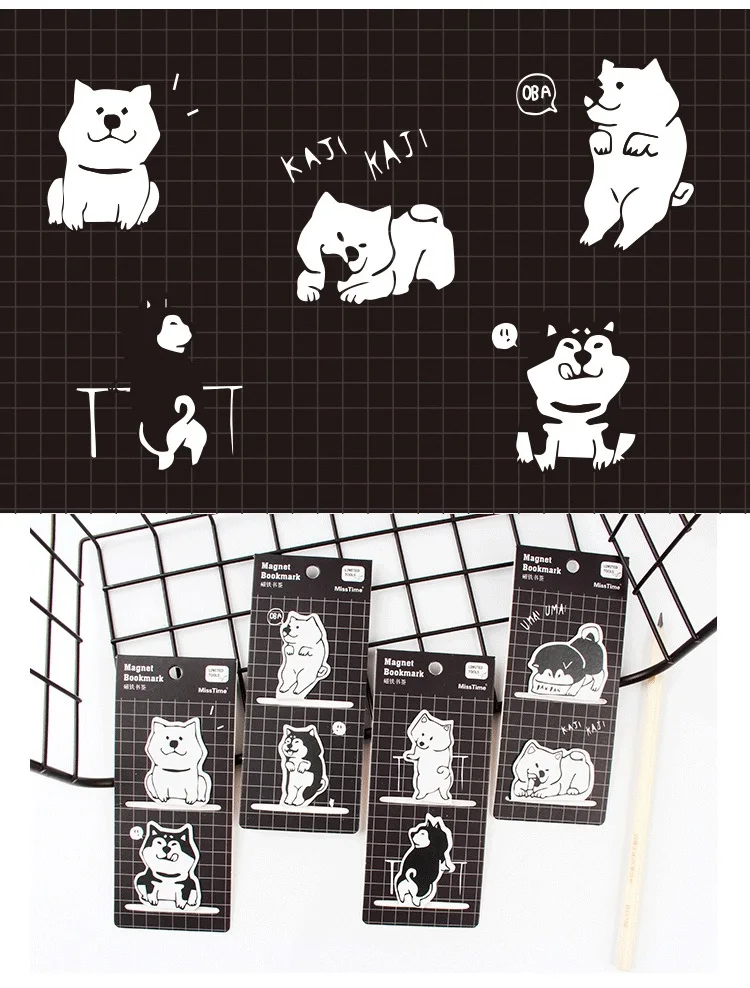JUKUAI шт. 4 шт. мультфильм Шиба ину собака Магнитная закладки для книги магнит скрепки для бумаги канцелярские принадлежности Школьные