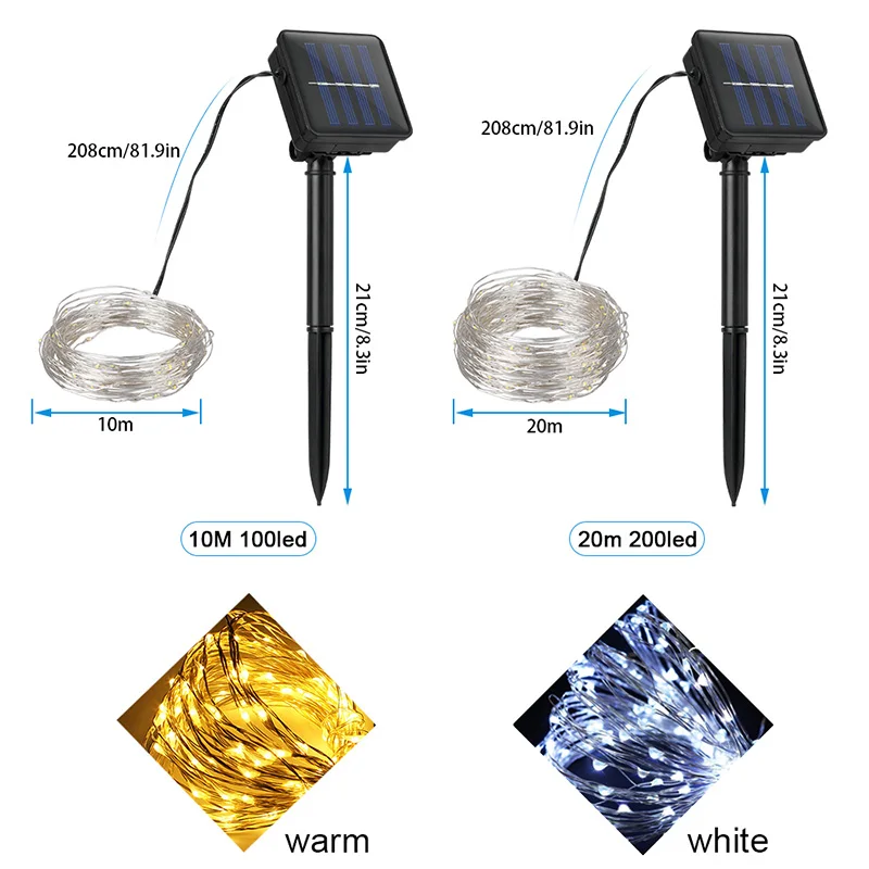 10 м 20 М медный провод Солнечный СВЕТОДИОДНЫЙ светильник-гирлянда Сказочный праздничный светильник декоративная лента сад лужайка Свадьба Рождественская вечеринка атмосферный светильник#35