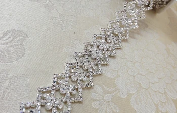 

5 Yards High Quality Beautiful Sparkling Crystal Rhinestone Trim Silver Stone Chain Applique Bridal Dress Trim