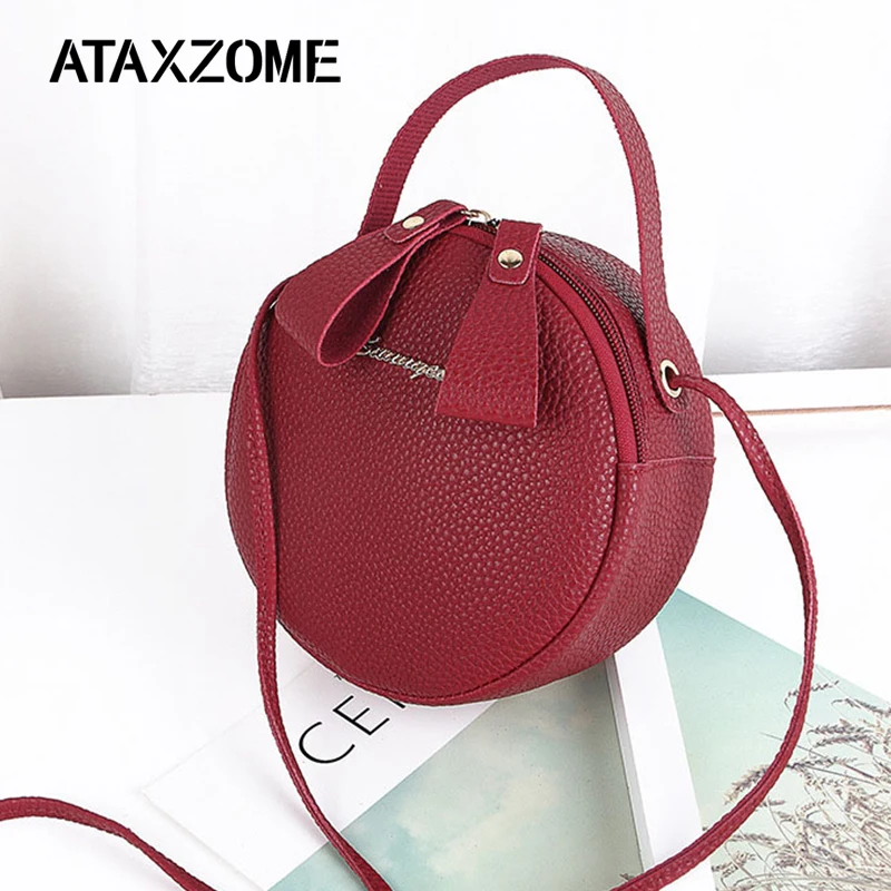 

ATAXZOME Crossbody Bag Women Top Handle Women's Handbag PU Leather Small Round Bags Dinner Clutch Purse Double Zipper Head2019