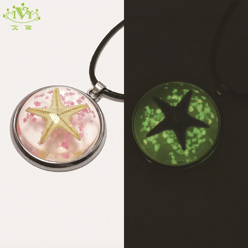 

Netural Starfish Handmade Luminous Crystal Ball Chic Glow in the Dark Necklace Charming Pendant Chains Necklaces Women Jewelry