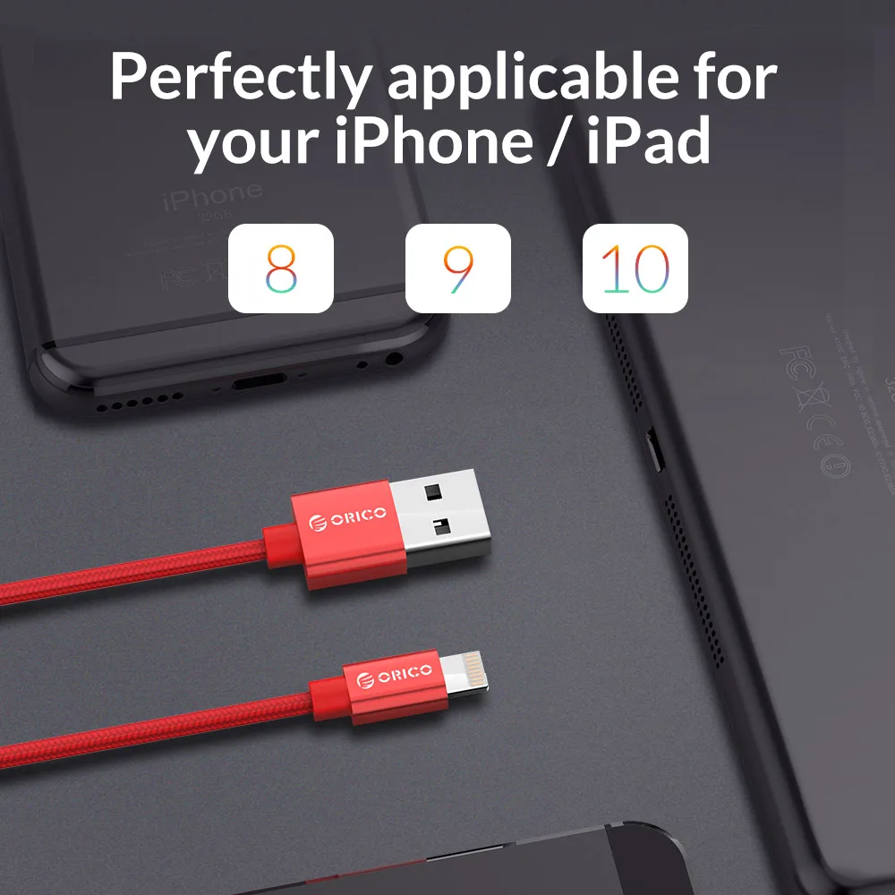ORICO كابل يو اس بي 1 m سريع شحن 2.4A كابل بيانات للإضاءة إلى كابل يو اس بي ل iphone 5 S 6 7 زائد iphone x باد الهاتف المحمول