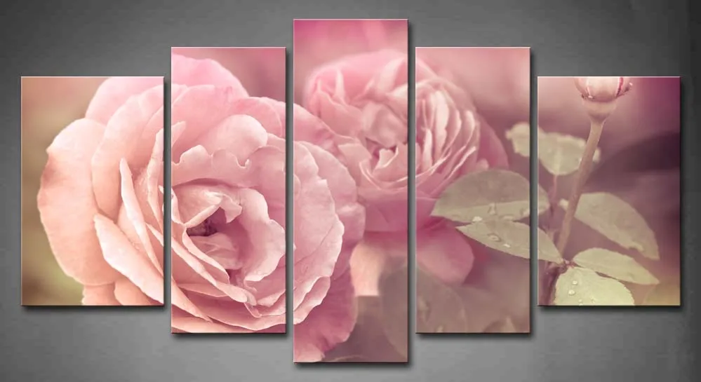 

Framed Wall Art Picture Pink Roses Wood Canvas Print Artwork Architecture Poster With Wooden Frame For Living Room