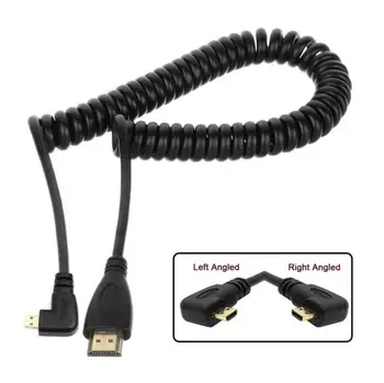 

1M 3FT Stretch Spring Left & Right Angled 90 Degree Micro HDMI to HDMI Male HDTV Cable for Cell Phone & Tablet & Camera