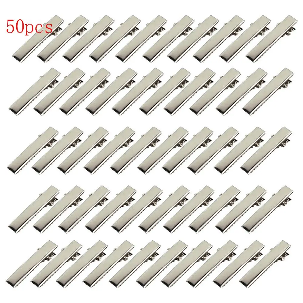 

High quality 50 pcs Silver Flat Metal Single Prong Alligator Hair Clips Barrette for Bows DIY accessories hairpins accessories