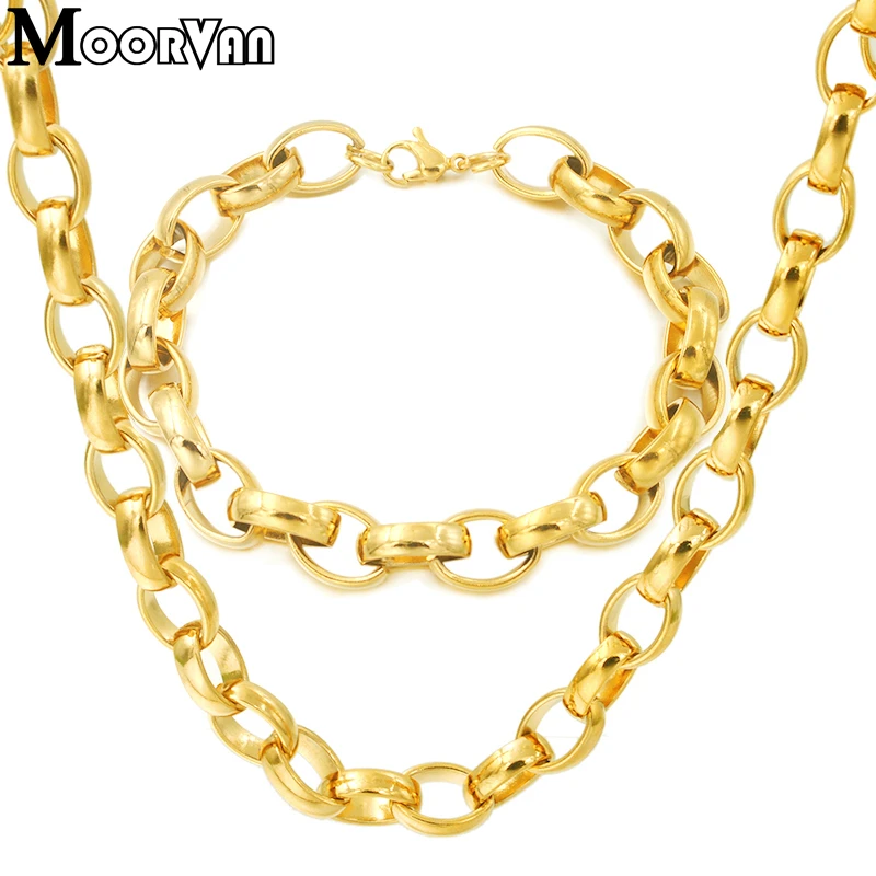 Moorvan специально нержавеющая сталь ожерелья, браслеты, ювелирные изделия наборы для женщин и мужчин прохладный хип хоп круг цепи наборы