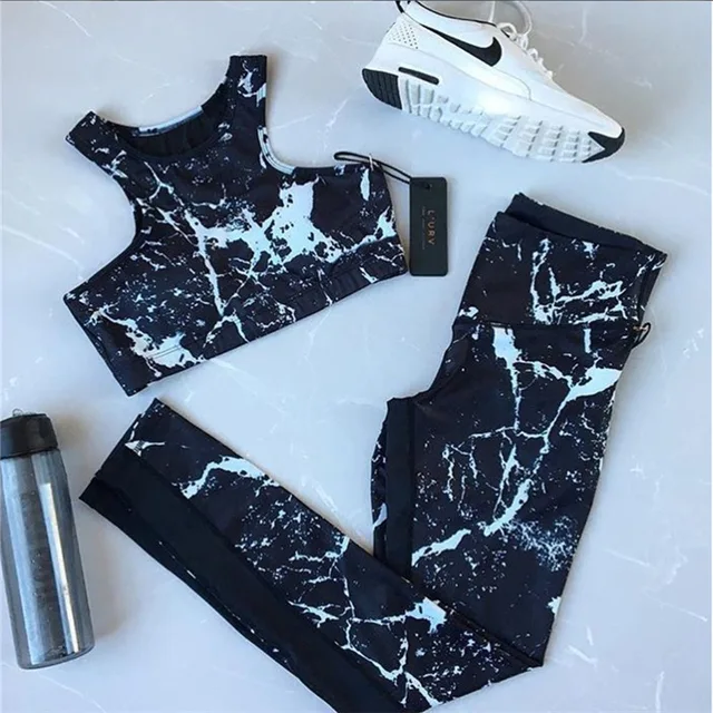 Sport Suit Print Fitness Suit Leggings Breathable Yoga Set Sexy sporty woman Workout Sportswear Tracksuit For Women gym clothing 3