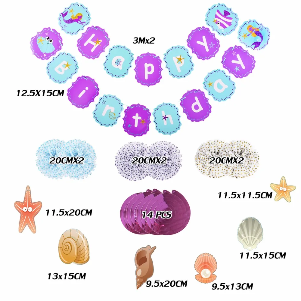 

Little Mermaid Birthday Party Decorations Girl Oceanic Sea Swirl Decor Seashell Garland Girl Greamlike Birthday Supplies New