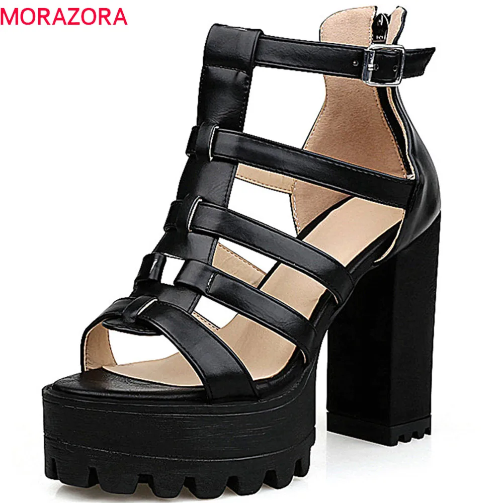 

MORAZORA 2018 new arrival women sandals fashion summer shoes punk simple zippers prom wedding shoes comgfortable high heel shoes