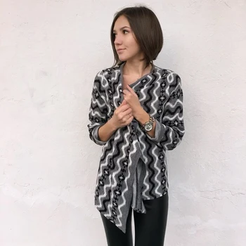 

Spring Autumn Jacquard Weave Geometric Print Weave Women Plus Size Loose Lapel Cardigan Sweater Coat Fashion Dress Knitwear