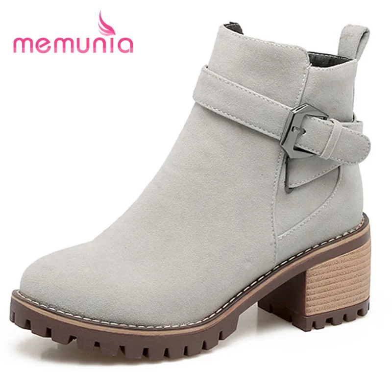 

MEMUNIA women boots big size 34-43 elegant buckle winter boots high heels round toe fashion boots 2020 new arrive ankle boots