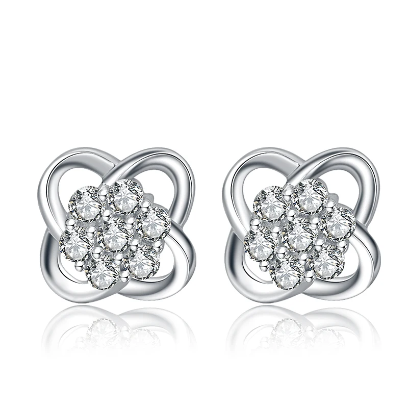 

No Allergic Earrings Wholesale Sterling Silver Jewelry Zircon Diamond Earrings Stud Wedding Gift for Womem 18K White Gold Plated