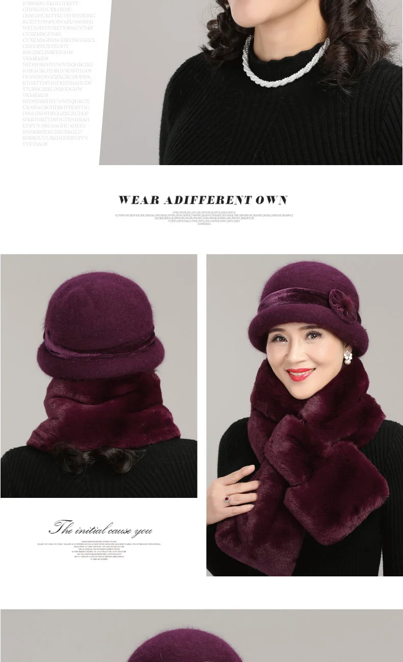 Women Winter Knitted Wool Basin Hat Female Thickened Warm Fisherman Cap Lady Velvet Elegant Scarf for Middle-aged Mother H7158