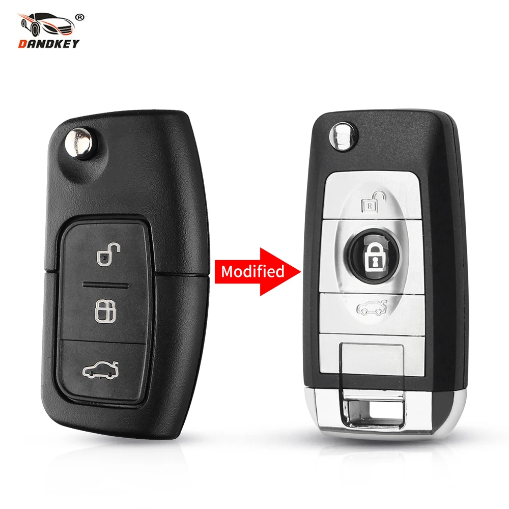 

DANDKEY 3 Button Modified Flip Folding Remote Car Key Shell Case Fob For Ford Focus Fiesta Mk C Max K HU101 Uncut Blade