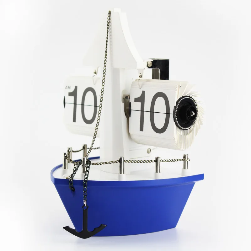 

Retro Auto Flip Clock Vintage Table Clock Flip Page Steamship Sailboat Decorative Kids Room Digital Desk Watch Home Decor