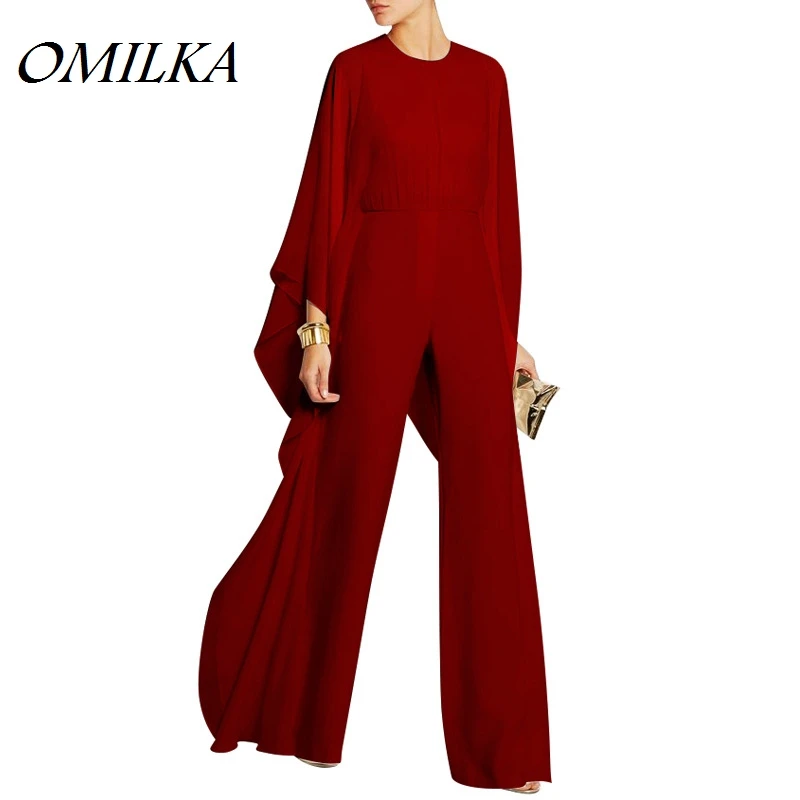 

OMILKA 2018 Hot Summer Women Cuff Long Mesh Wide Leg Rompers and Jumpsuit Sexy Red Blue Black White Club Party Combinaison Femme