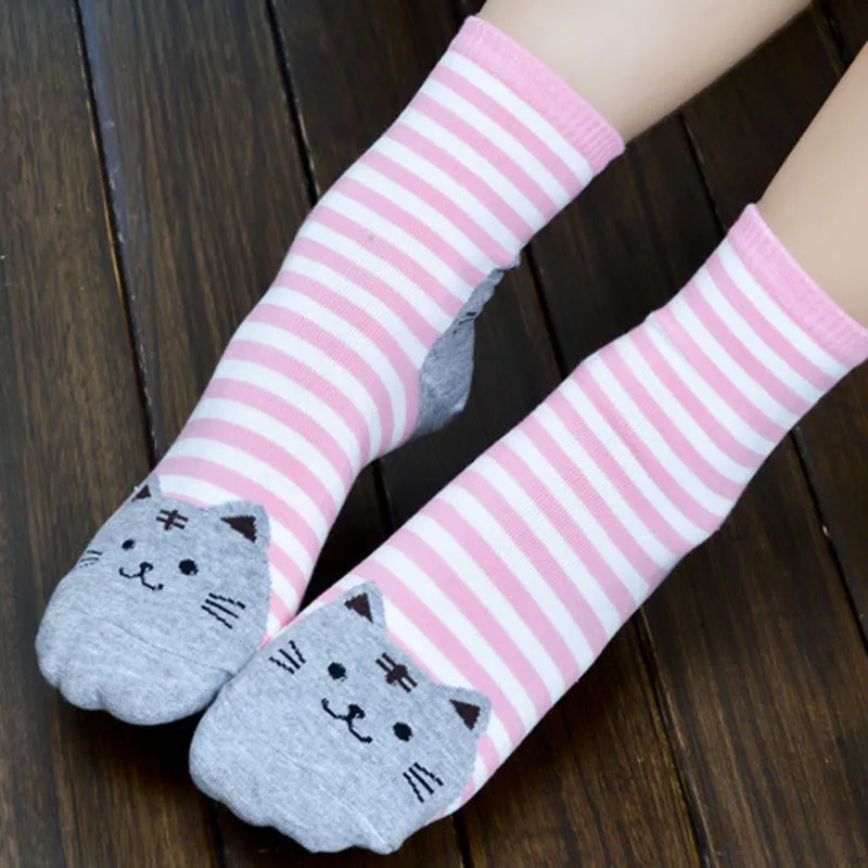 KLV/модные носки с героями мультфильмов для женщин; принт с котом; 3D рисунок с животными; стильные полосатые теплые хлопковые носки; женские носки-тапочки; meias; носки для женщин