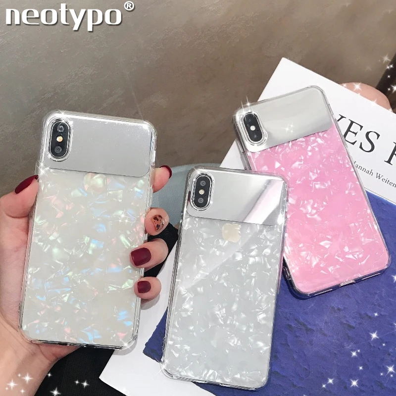 

Glitter Sea Dream Seashell Pattern Silicon Cases for iPhone 6 6 s 7 8 Plus XS MAX XR X Soft TPU IMD Mirror Full Back Cover Coqu