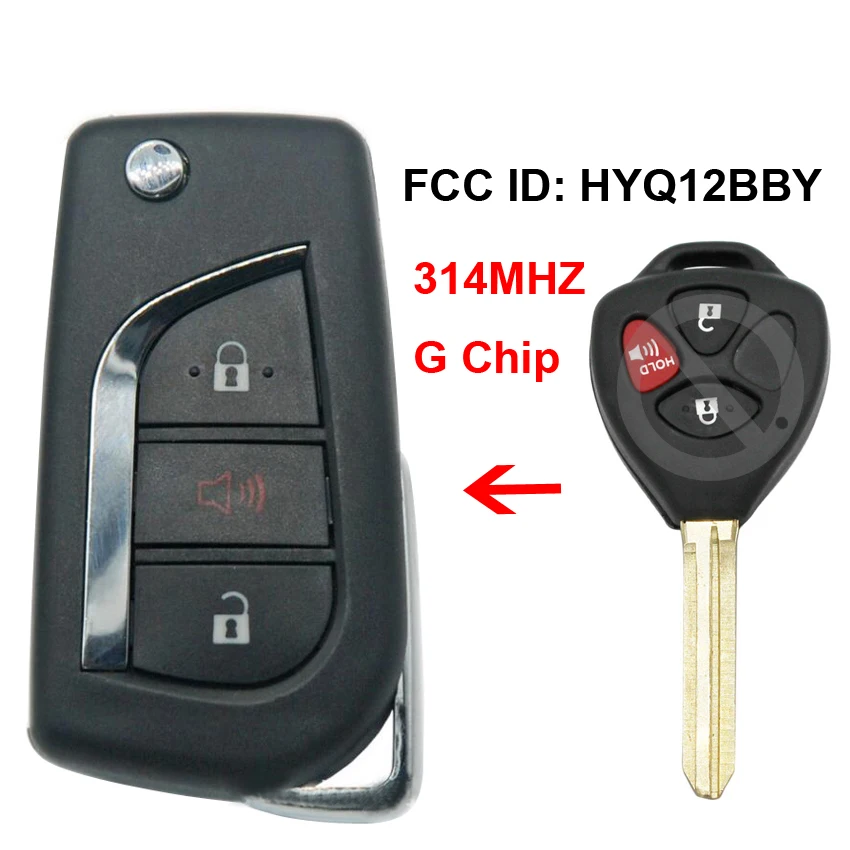 

3 Button Upgraded Flip Remote Car Key 314MHZ G Chip for Toyota 4-Runner RAV4 Sport Yaris Highlander FCC ID: HYQ12BBY B41TA B42TA
