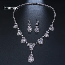 Emmaya Романтические Роскошные ювелирные изделия цветочный дизайн круглый белый золотой цвет AAA кубический кристалл свадебные ювелирные наборы для ювелирные украшения для невесты