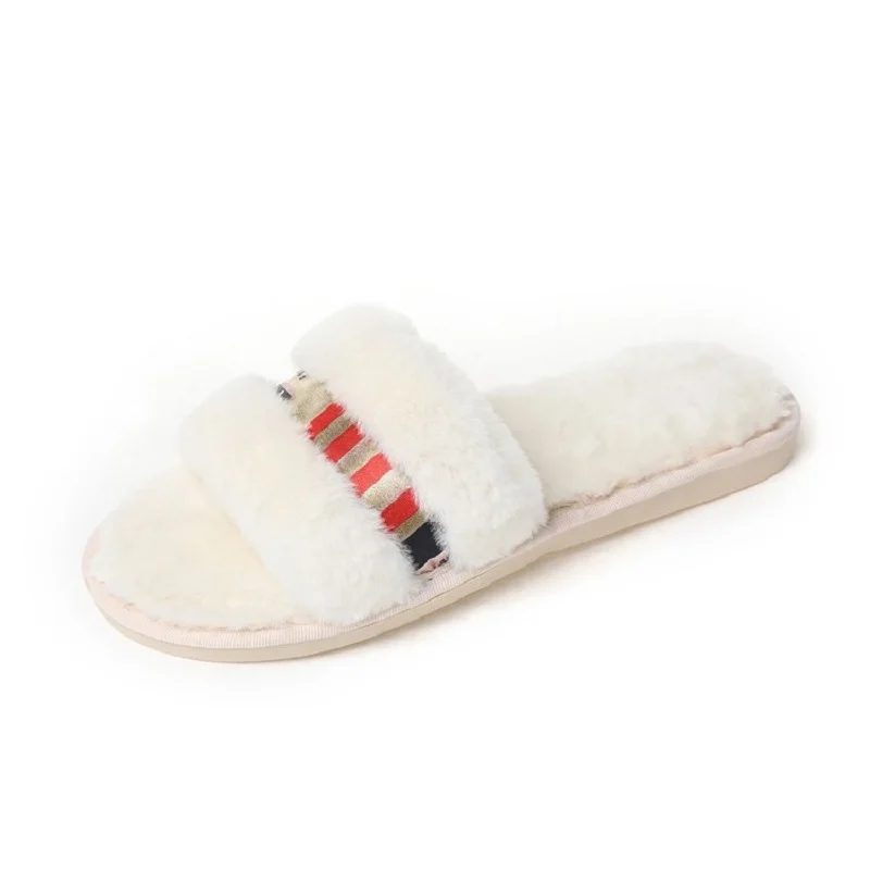 Меховые тапочки; женская обувь на мягкой подошве; pantufas de pelucia chinelo; домашние тапочки; пушистые туфли без задника; zapatos de mujer; T180806C - Цвет: White